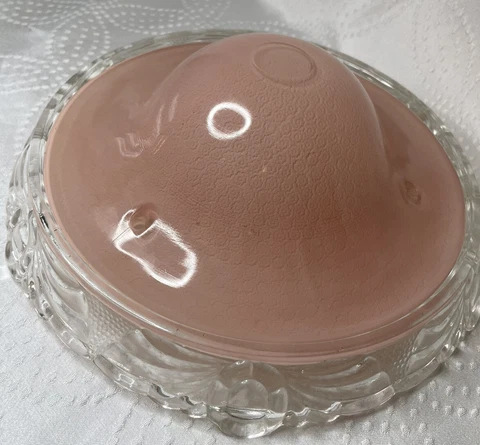 Vtg  Art Deco Ceiling Light Lamp Shade Glass Hanging Fixture Peach Pink Cover