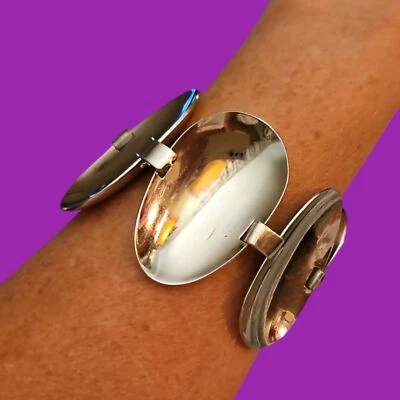 Pulseira de elos oval côncava vintage Napier rara mod atômica tom de prata - Imagem 1 de 4