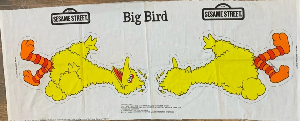 PANEL DE TELA SESAME SMUPPETS BIG BIRD cortar y coser niños programa de televisión CTW 20" Foto 1 de 1
