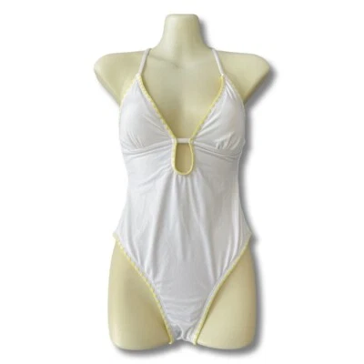 Lucky Brand Shell Stitch White One Piece plung Neck Swimsuit size Medium - Image 1 of 4