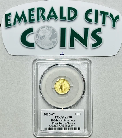 🔥2016-W MERCURY DIME 1/10th OZ 24K GOLD PCGS SP70 FDOI POP 250 100TH  ANNIV Cover
