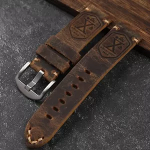 Correa de reloj italiana premium de cuero grueso hecha a mano 22 mm Flottiglia marrón plata - Imagen 1 de 3