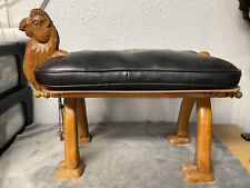 Vintage CAMEL STOOL Egyptian Wood Wooden Saddle Ottoman Foot Mid Century Carved