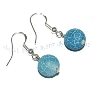 10 Colors 6/8/10mm Matte Dream Fire Veins Agate Gems Dangle Silver Hook Earrings - Picture 1 of 21