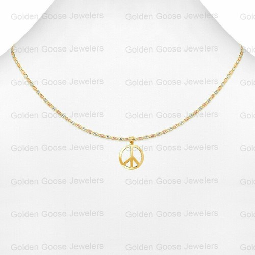 Ciondolo Charm Segno Pace Unisex Oro Giallo 14KT in Vero Catena Valentino