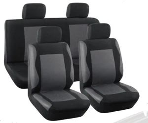FABRIC UNIVERSAL Black+Grey CAR Seat Cover Covers FULL SET Front+Rear+Headrests - Picture 1 of 1