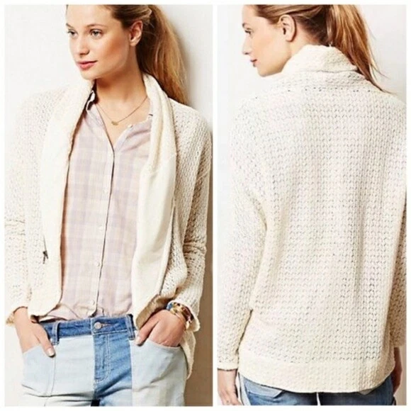 Cárdigan Dolan Pequeño Cremallera Frontal Blanco Crema Crochet Manga Larga Anthropologie Foto 1 de 4