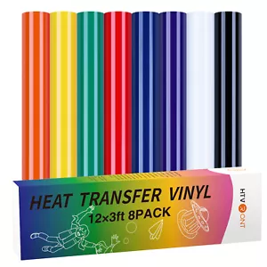 8 Pack 12" x 3FT Heat Transfer Vinyl Bundle for T-Shirts Iron on Vinyl HTVRONT - Picture 1 of 10