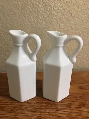 2 Vintage Xcell Pottery China White ceramic Oil and Vinegar cruets 5 1/4” - Image 1 of 4