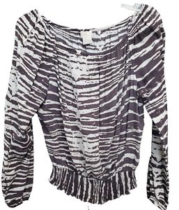 Michael Kors Brown Animal Print Smocked Waist Long Slv Blouse Sz Medium Petite - Picture 1 of 6