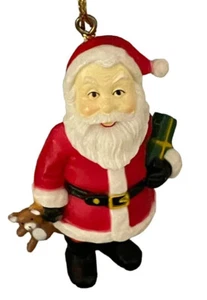 ORNAMENTO NATALIZIO VINTAGE Babbo Natale alto 3 pollici con orsacchiotto e regalo - Foto 1 di 5