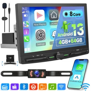 10.1'' Single 1Din Android 13 Octa Core Car Stereo Radio GPS WiFi Carplay+Camera - Picture 1 of 16