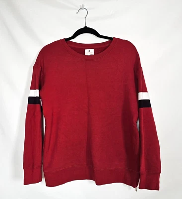 Sundry Women 1 (S 4-6) Red Stripe On Sleeve Sweatshirt Side Gold Zip Made in USA - Image 1 of 4