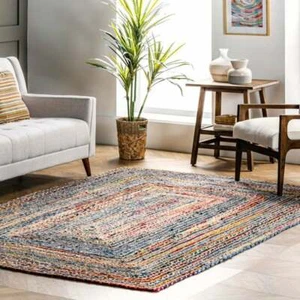 Hand Braided Bohemian Colorful Cotton Chindi Area Rug multi color Home Decor Rug - Picture 1 of 7