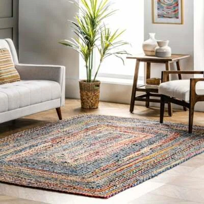 Hand Braided Bohemian Colorful Cotton Chindi Area Rug multi color Home Decor Rug - Image 1 of 4