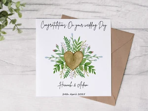 Wedding day card, Congratulations hearts personalised card - Picture 1 of 4