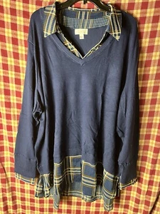 Belle by Kim Gravel Feather Knit Sweater & Woven Printed Combo Size 3XL - Picture 1 of 8