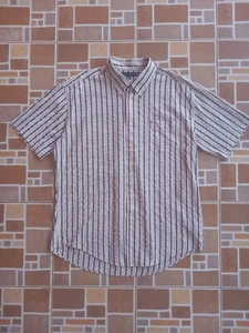 Camisa Vintage Tommy Hilfiger Marrón y Beige a Rayas Talla XL - Imagen 1 de 6