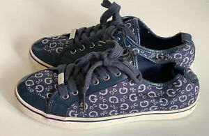 GUESS GOODLY SIGNATURE NAVY BLUE LOGO PRINT CANVAS SNEAKERS SHOES 7 37 38 SALE