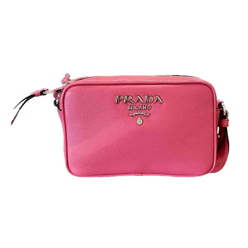 Borsa a tracolla Prada Vitello Phenix rosa pelle argento logo piccola fotocamera nuova