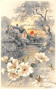 c.1905 Hold to Light Riverside Home & Bridge post card - Picture 1 of 2