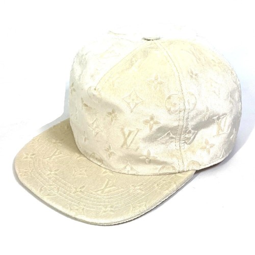LOUIS VUITTON（LV） LOUIS VUITTON MP3421 Monogram newsboy cappello in velluto poliestere bianco