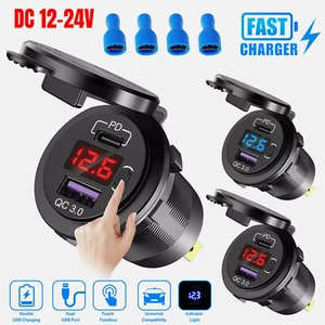 12V QC3.0 Double USB Voiture Chargeur Rapide Prise Alimentation LED Voltmètre Étanche - Photo 1 sur 11