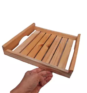 Wood Rectangular Breakfast Serving Tray Coffee Wooden Snack Bread Dessert Food - Picture 1 of 8