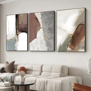 Wall Art Set of 3 Frames Canvas Wall Art Decor Abstract Minimalism Natural Style - Picture 1 of 6