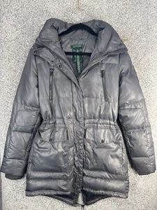 Lauren Ralph Lauren Womens small silver Fur hood Down Puffer long Jacket Coat - Picture 1 of 13