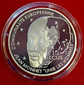 1992 France Large Silver Proof 100 fr/15 ecu Monnet - Picture 1 of 2