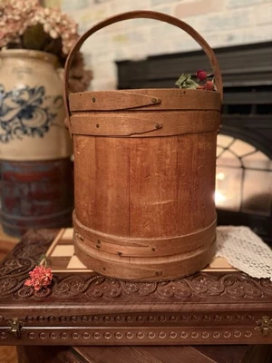 ANTIQUE 19TH C WILD & SON FIRKIN W/HANDLE SO. HINGHAM MASS GORGEOUS PUMPKIN - Image 1 of 4