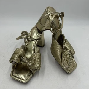 ASOS DESIGN sandali donna misura 12 oro metallizzato, tacco a blocco fiocco cinturino alla caviglia - Foto 1 di 9