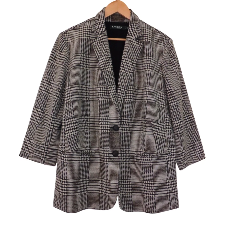 Blazer ecuestre de pata de gallo negro blanco talla 18W de colección Lauren Ralph Lauren para mujer Foto 1 de 4