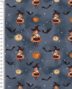 1m x 1,50m Cute Halloween Baumwoll Jersey Kleine Hexe - Picture 1 of 1