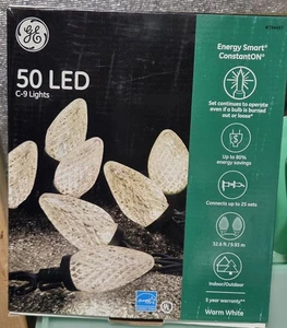 GE Energy Smart 50 LED C-3 Warm White Green Wire Christmas Party String Lights - Picture 1 of 1