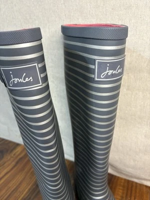 Botas de lluvia Joules talla 8 altas Welllies gris plata rayas sin cordones  Foto 1 de 4
