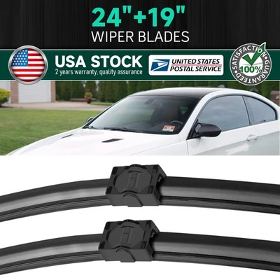 FOR BMW E90 E91 3Series 328i 335i Front Windshield Wiper Blades24"+19"‎Side Lock - Image 1 of 4