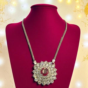 Beautiful 6.86 Cts Round Brilliant Cut Diamonds Ruby Pendant Necklace 14K Gold - Picture 1 of 10