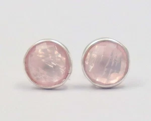 Aretes de cuarzo rosa natural de plata de ley 925 hechos a mano joyas de piedras preciosas - Imagen 1 de 12