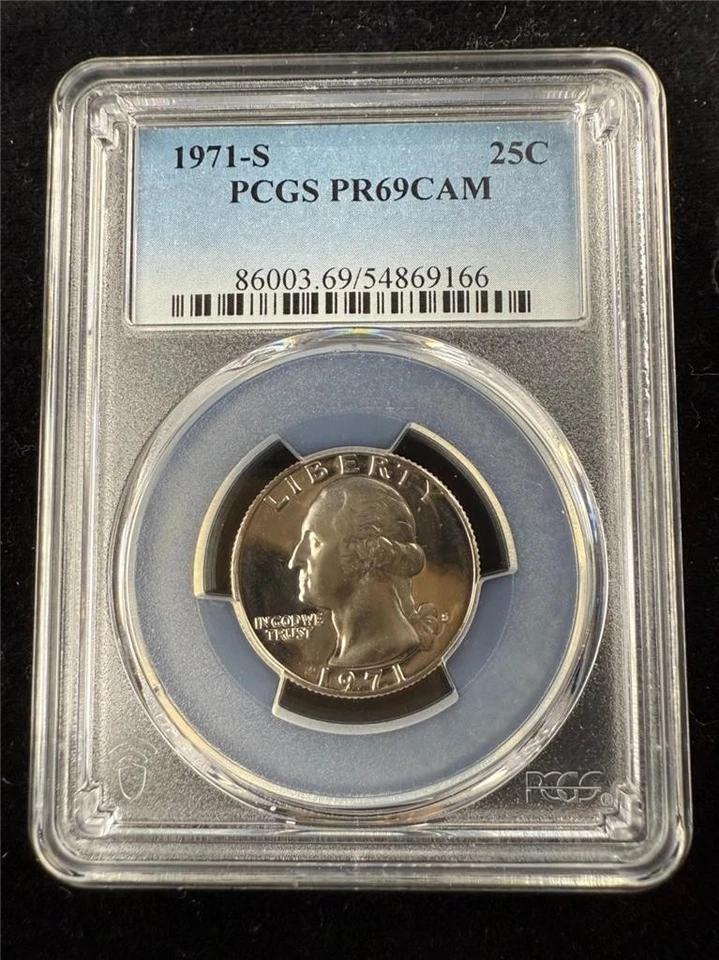 1971 S WASHINGTON QUARTER 25C PR69 CAM PF69 CAMEO PCGS PF69 KEY DATE SKU 3812 - Image 1 of 2