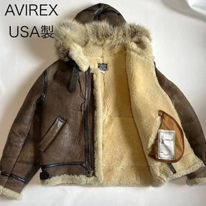 AVIREX USA Shearling Flight Jacket con cappuccio 36 marrone made in USA raro F/S - Foto 1 di 10