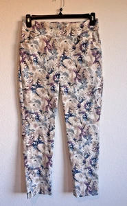 Chico's 1 pantalone donna blu viola floreale pull on vita media cropped medio - Foto 1 di 10