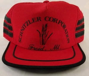 Vintage 80s 3 Stripe Trucker Hat Schnitzler Corporation Froid MT Wheat Rare AG - Bild 1 von 6