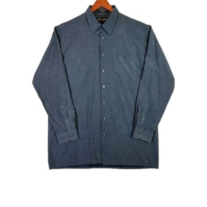 Vintage Brandini Sueded Texture Shirt Large Tall Blue Pocket Point Collar Retro - Picture 1 of 9