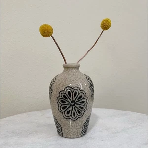 Mini vaso bocciolo vintage in ceramica smaltata crepitante alto 5" - Foto 1 di 4