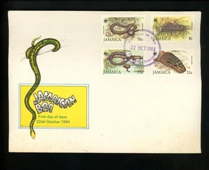 Postal History Jamaica #591-594 FDC WWF Jamaican Boa Snake Reptile 1984 Kingston - Picture 1 of 2