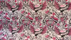 DAN RIVER TWIN SHEET SET PINK BLACK SUGAR SKULL TATTOO FLAT FITTED NO CASE - Picture 1 of 3