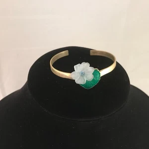 Vintage 60's La Lique Frosted Faux Crystal Flower Cuff Bracelet New Old Stock - Picture 1 of 9