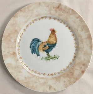 PORTMEIRION STUDIO GOLDEN ROOSTER SALAD DESSERT PLATE CENTRAL PATTERN ON WHITE - Picture 1 of 2